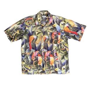 VINTAGE BARRY BRICKEN Bird Print Short Sleeve Button Front Casual Shirt Men’s